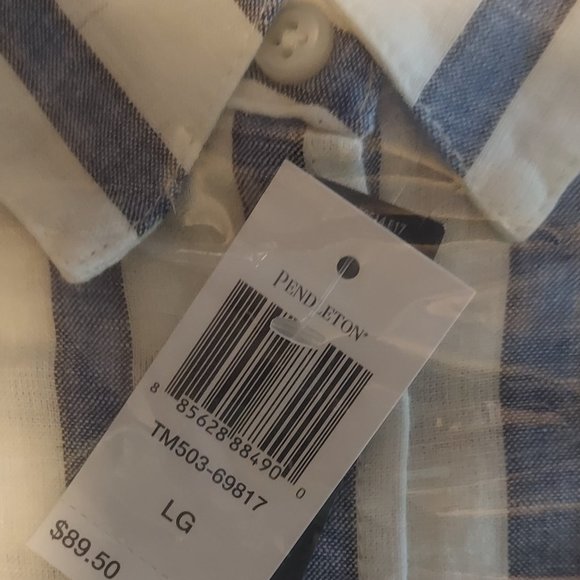 NWT Pendleton Blue & White Striped Women's Short Sleeve One Pocket Shirt - Large - Picture 9 of 10